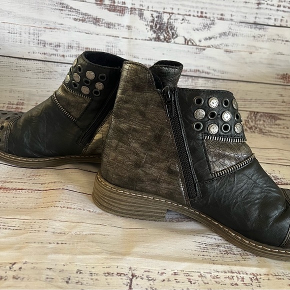 Rieker Ankle Side Zip Bootie Boots Studded Metallic Women's Size 8 EUR 39 - Picture 5 of 11